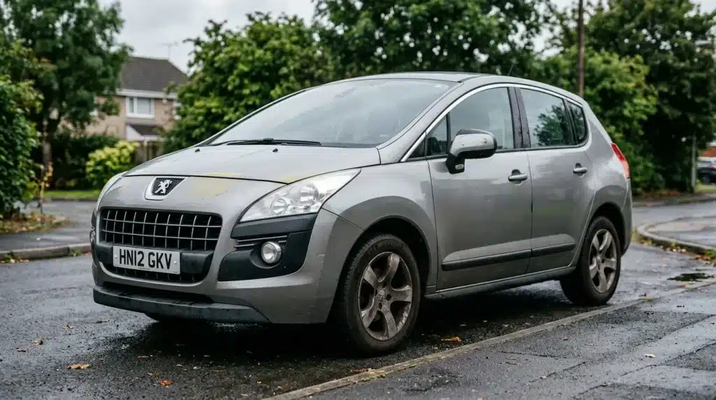 SUV Peugeot 3008 gris avec plaque HM12 GKV